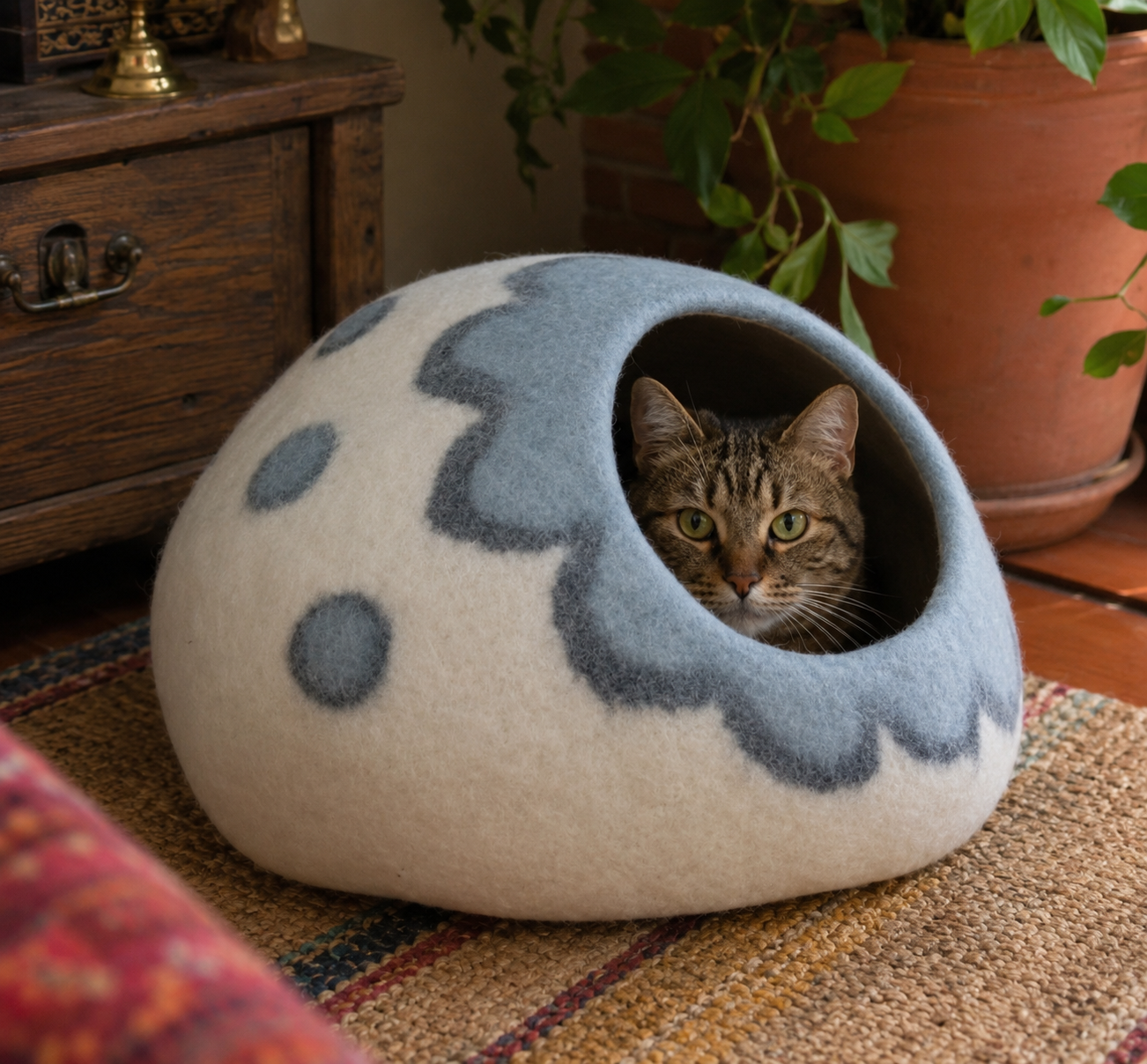 Gray Wool Felt Oval Cat Cave