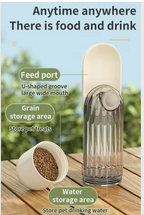 Two-in-one pet bottle showing separate water and pet treat storage