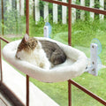 Cat resting on a window-mounted perch