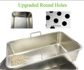 Metal sifting litter trays with a close-up of the round drainage holes