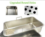 Metal sifting litter trays with a close-up of the round drainage holes