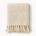 Cream Indian handloom cotton throw with tassel fringe