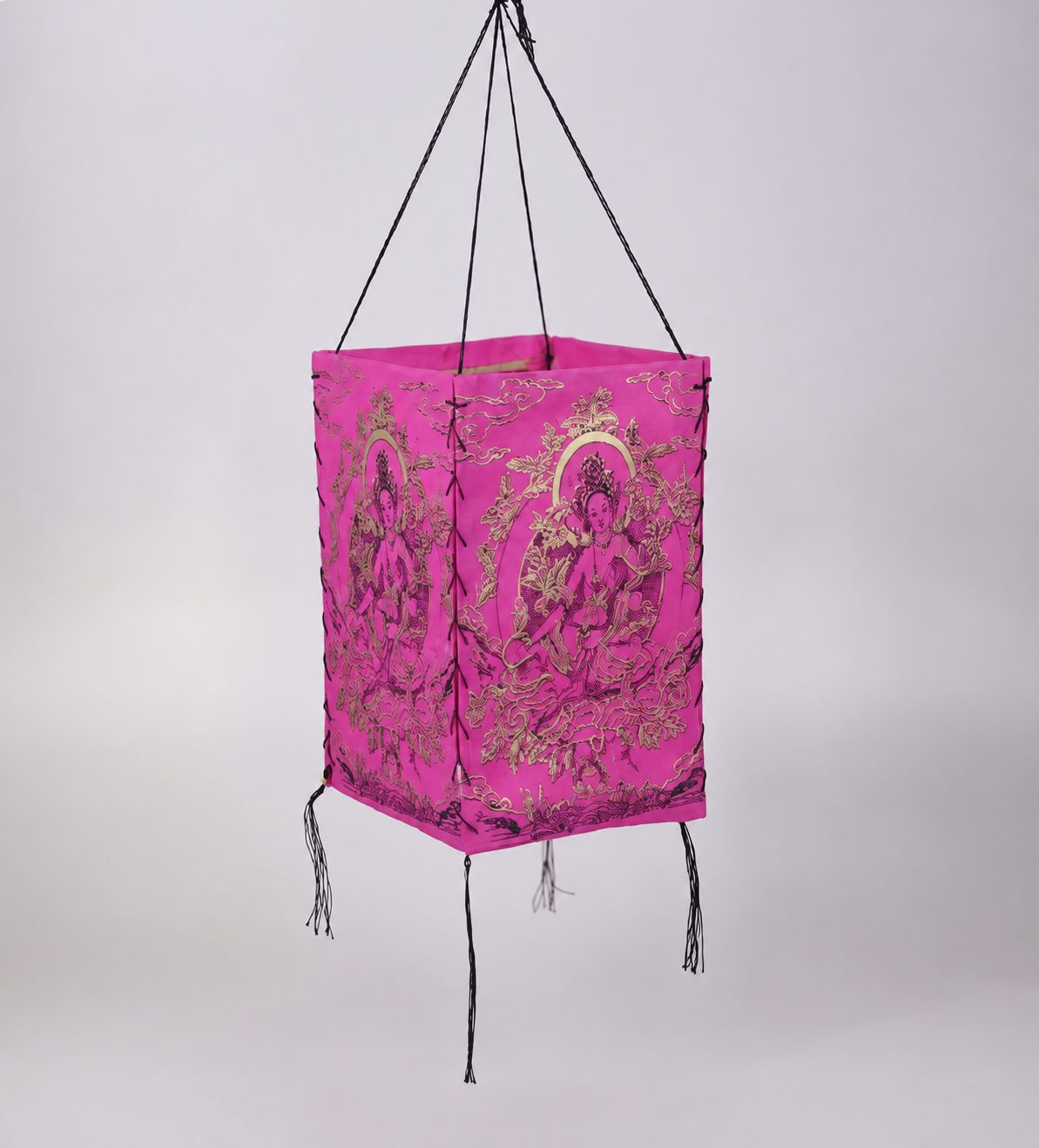 Pink sacred-art Lokta-paper lampshade