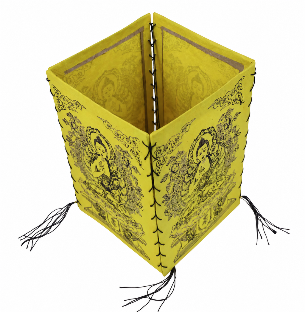 Yellow sacred-art Lokta-paper lampshade