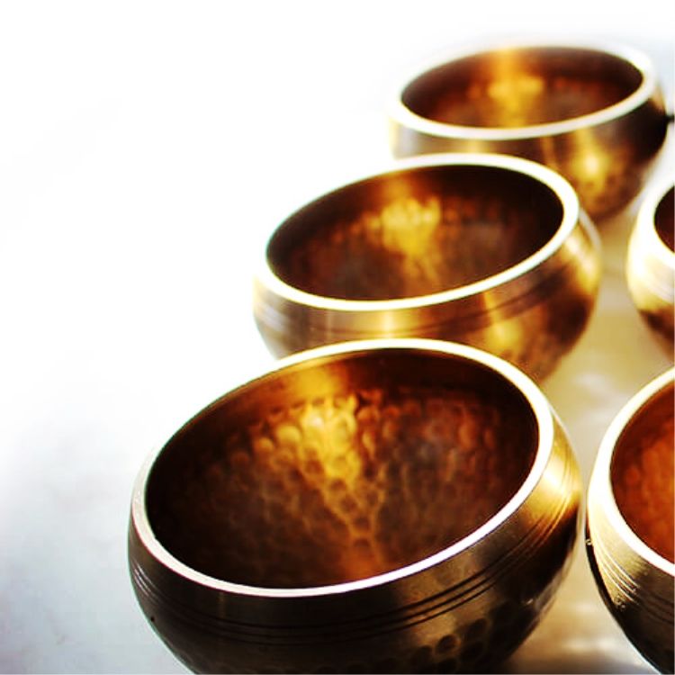 Metal singing bowls showing their rounded interiors
