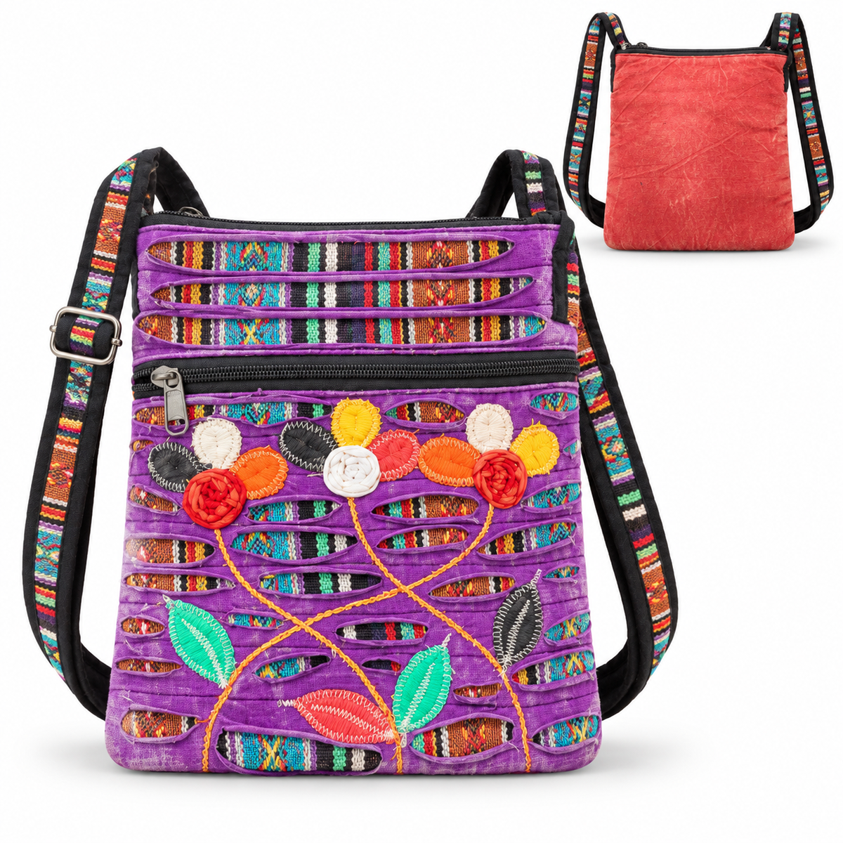 Purple Wildflower Cutwork Crossbody Bag on a clean white studio background
