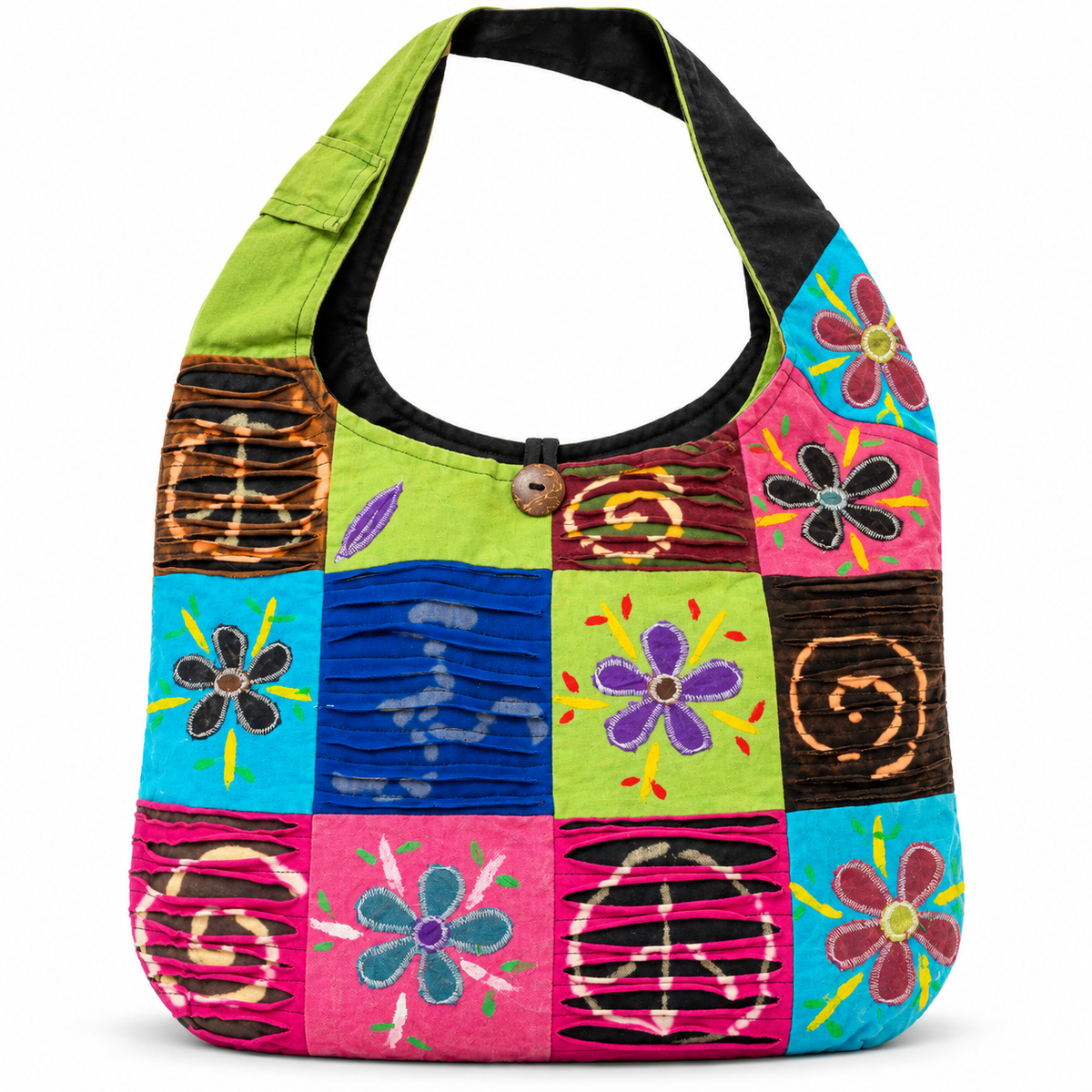 Himalayan Patchwork Flower Hobo Bag on white background