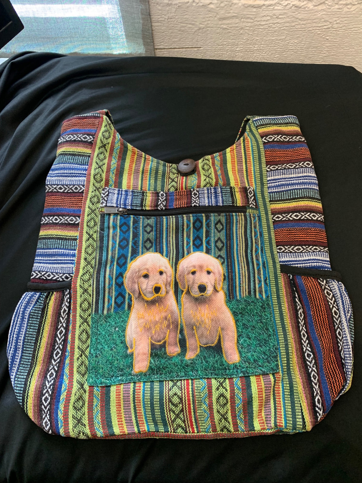 Himalayan Twin Pups Woven Hobo Bag front view