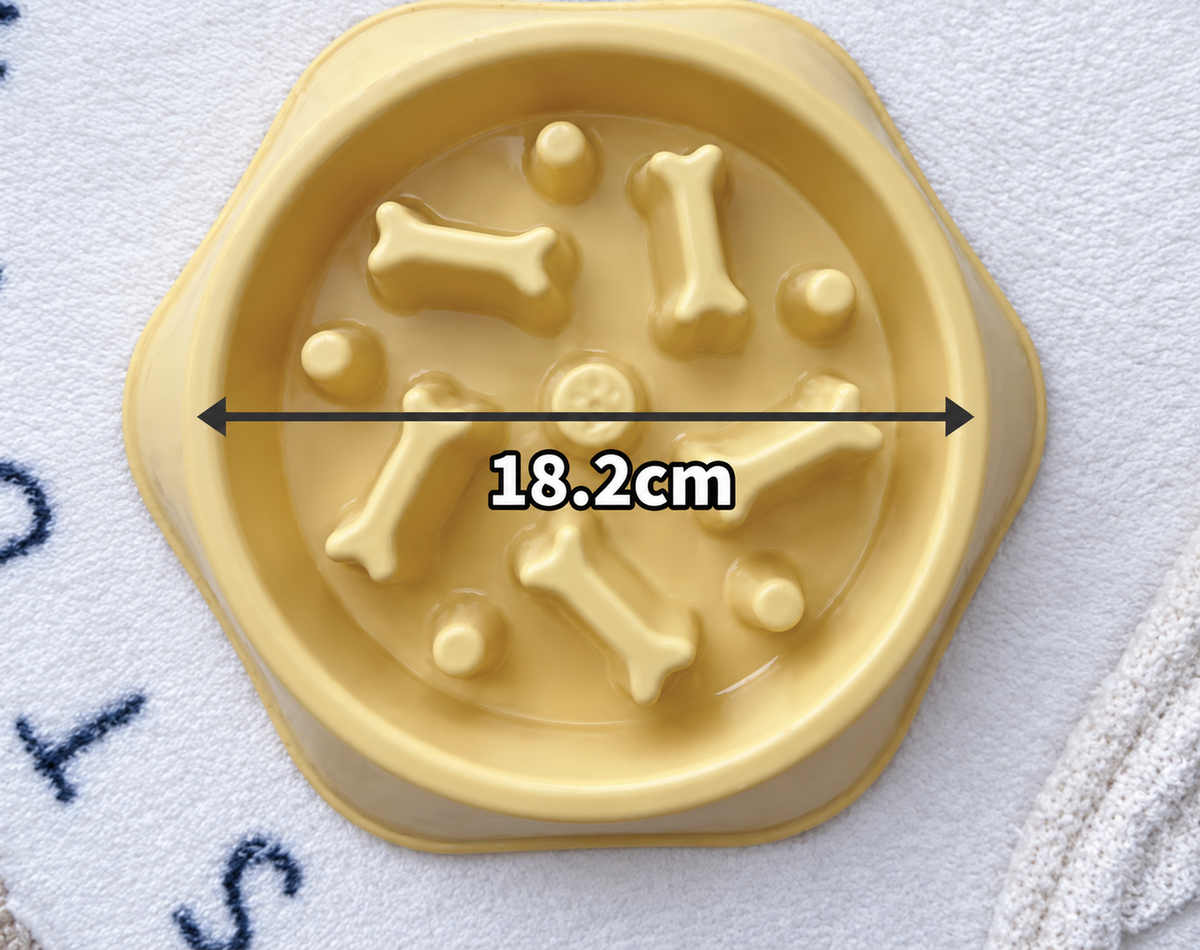 Yellow slow-feeder dog bowl width